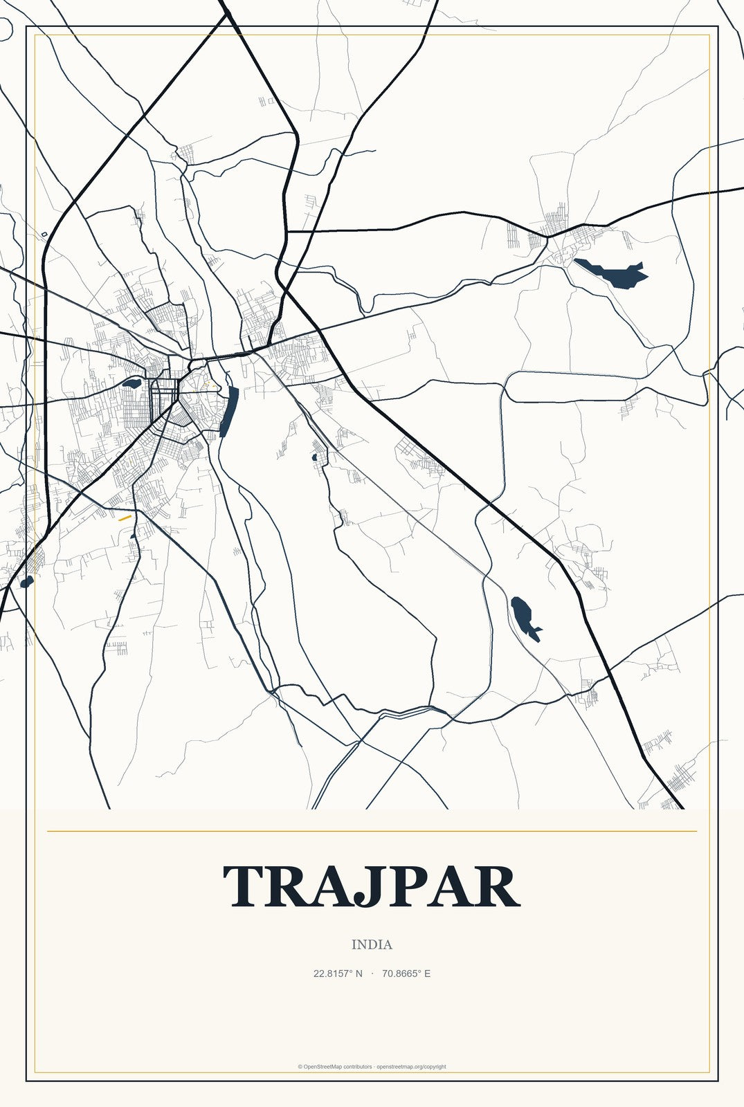 Trajpar, India City Map Aluminum Sign in Citrine Modern style