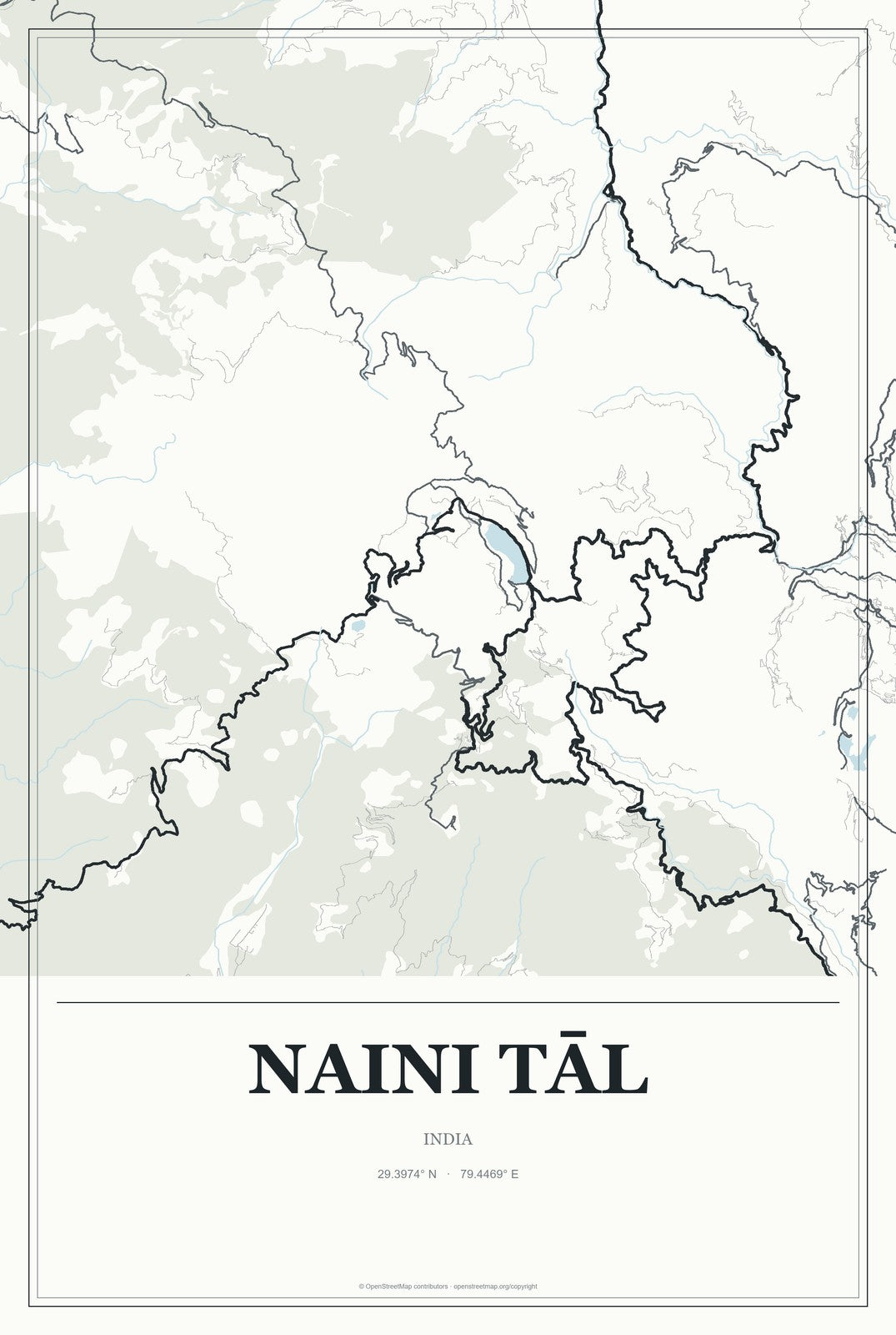 Naini Tāl, India City Map Aluminum Sign in Gallery Air style
