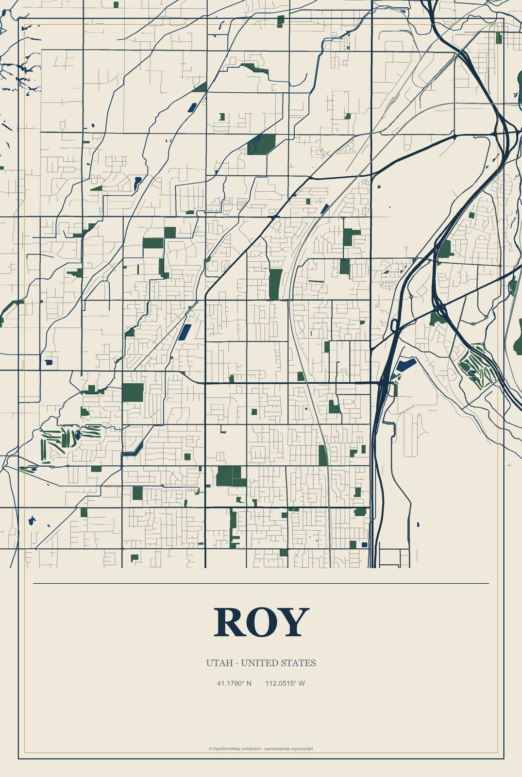 Roy, Utah City Map Aluminum Sign in Coastal Cutout style