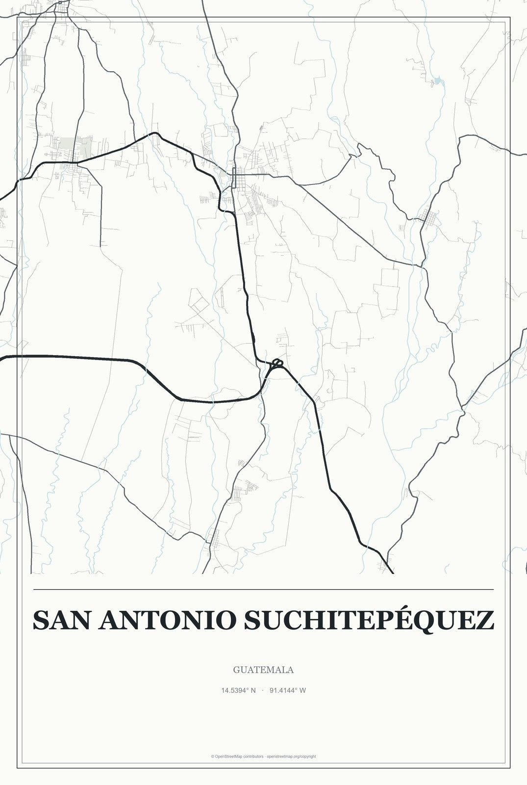 San Antonio Suchitepéquez, Guatemala City Map Aluminum Sign in Gallery Air style