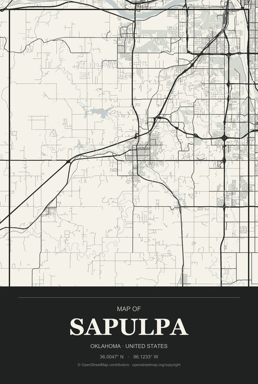 Sapulpa, Oklahoma City Map Aluminum Sign in Museum Plaque style