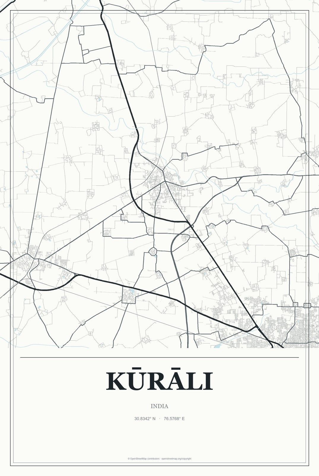 Kūrāli, India City Map Aluminum Sign in Gallery Air style