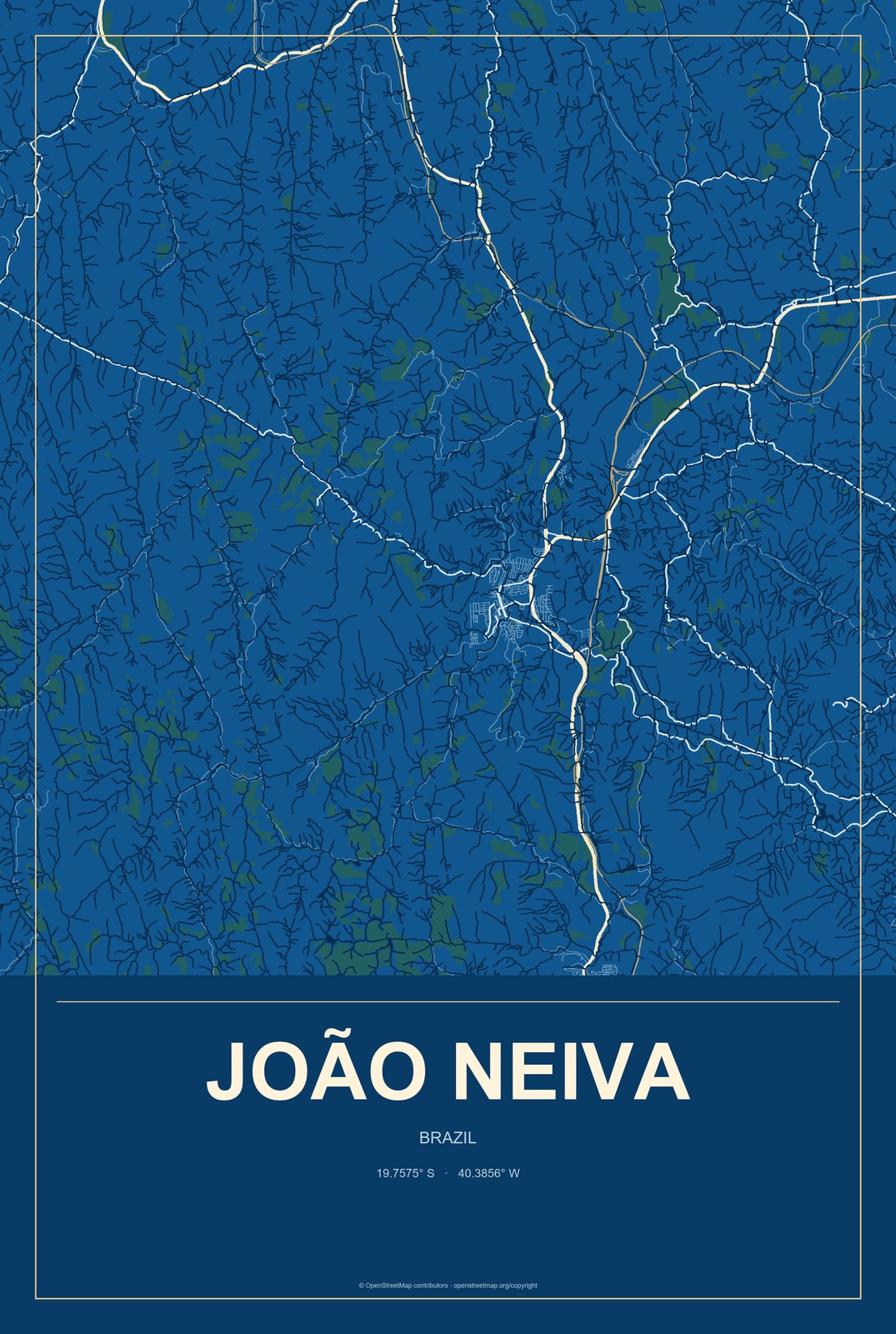 João Neiva, Brazil City Map Aluminum Sign in Harbor Cobalt style