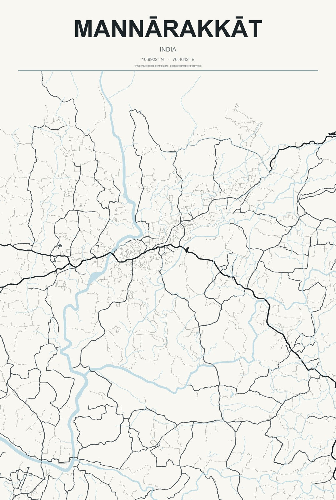 Mannārakkāt, India City Map Aluminum Sign in Headline Atlas style