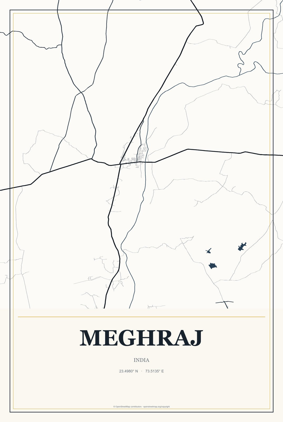 Meghraj, India City Map Aluminum Sign in Citrine Modern style