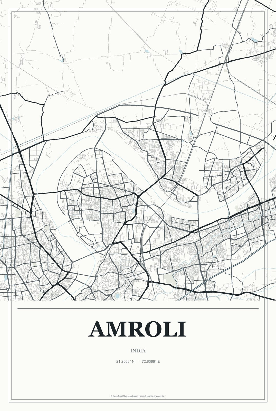 Amroli, India City Map Aluminum Sign in Gallery Air style