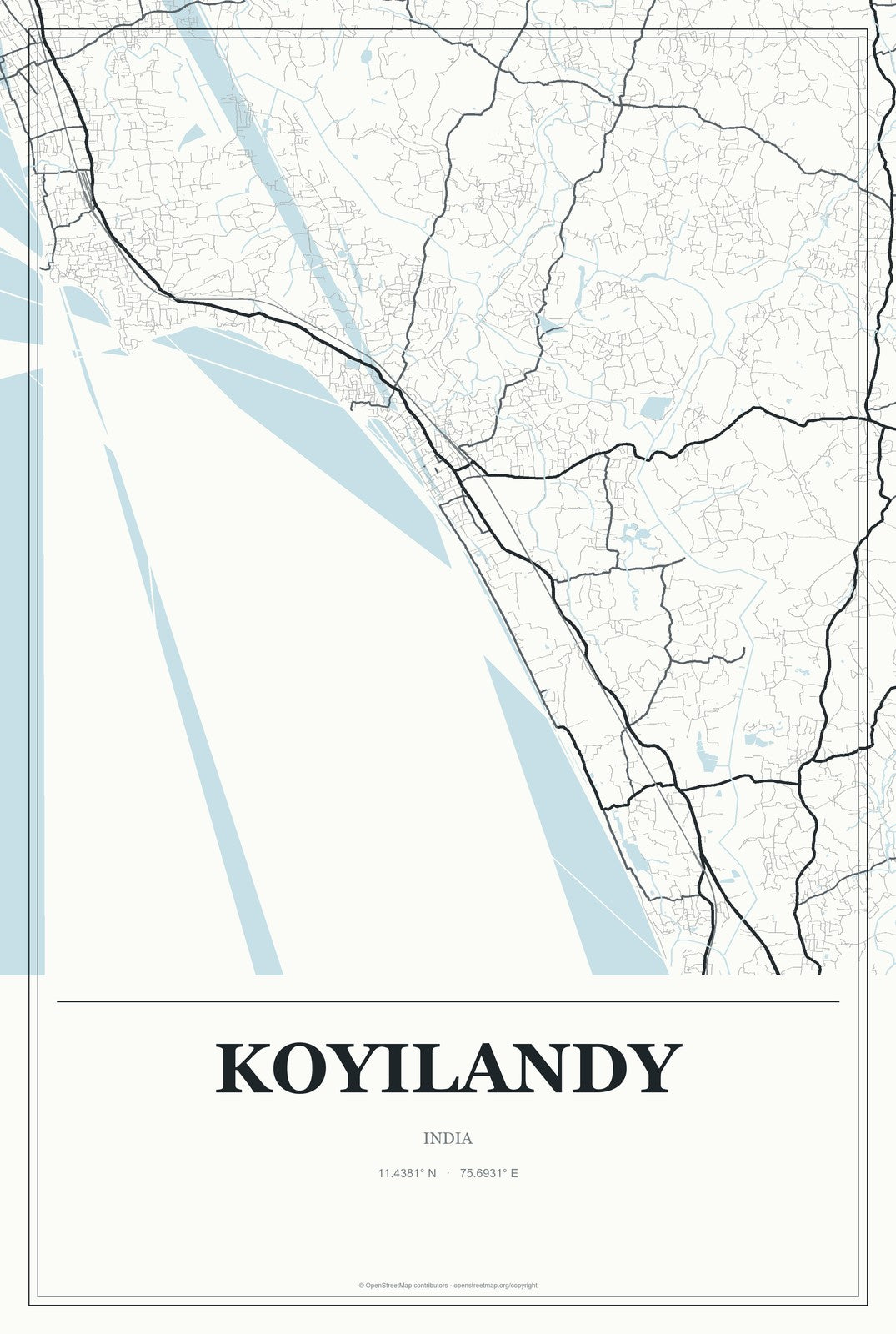 Koyilandy, India City Map Aluminum Sign in Gallery Air style