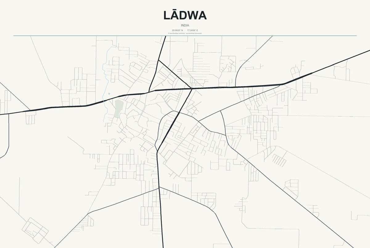 Lādwa, India City Map Aluminum Sign in Headline Atlas style