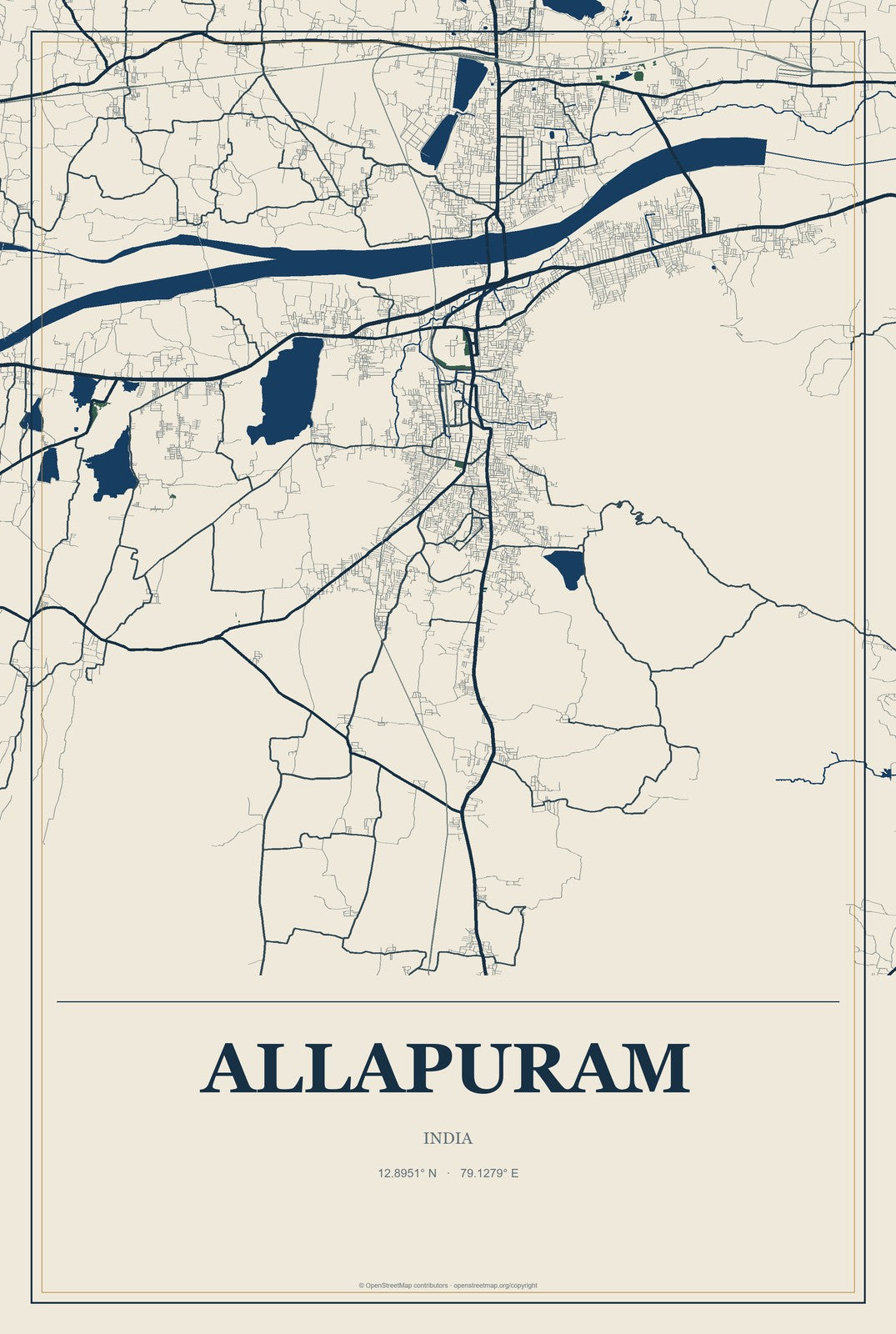 Allapuram, India City Map Aluminum Sign in Coastal Cutout style