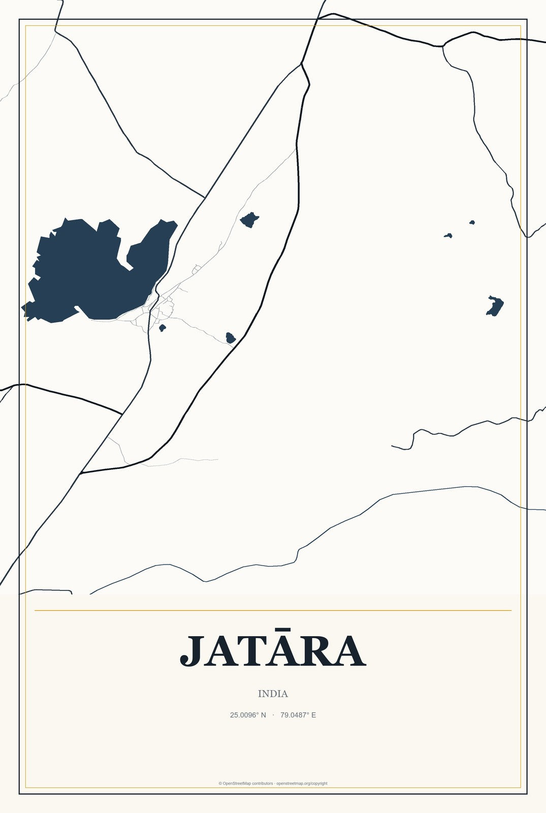Jatāra, India City Map Aluminum Sign in Citrine Modern style