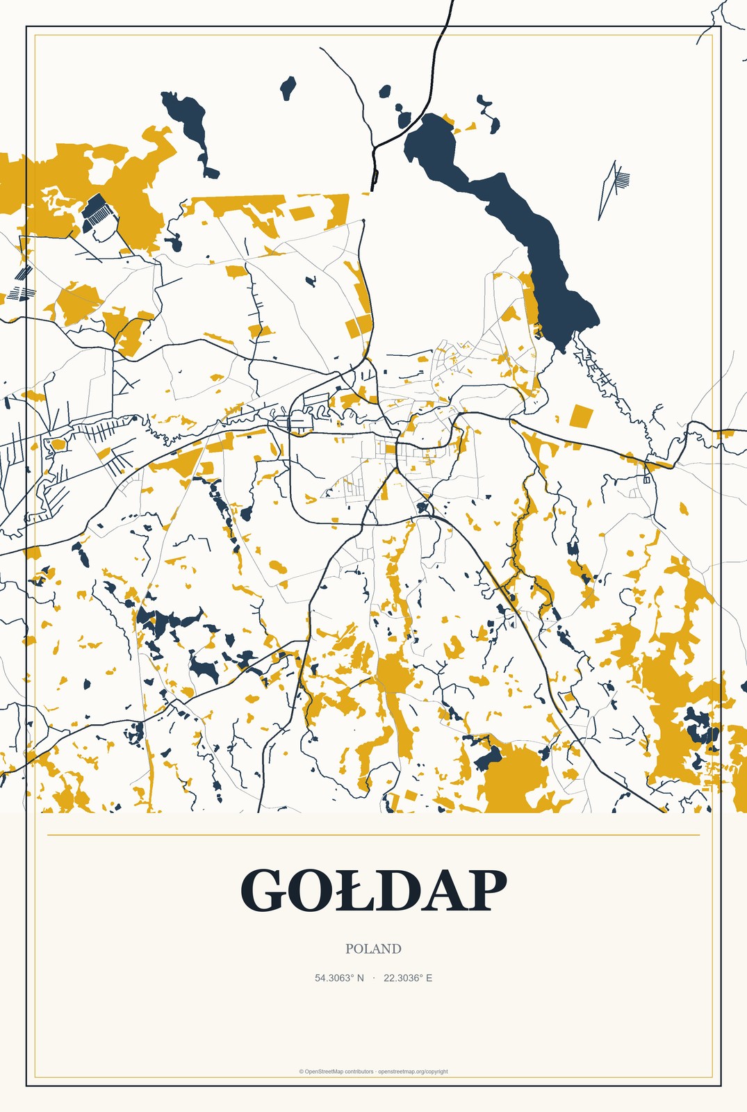 Gołdap, Poland City Map Aluminum Sign in Citrine Modern style