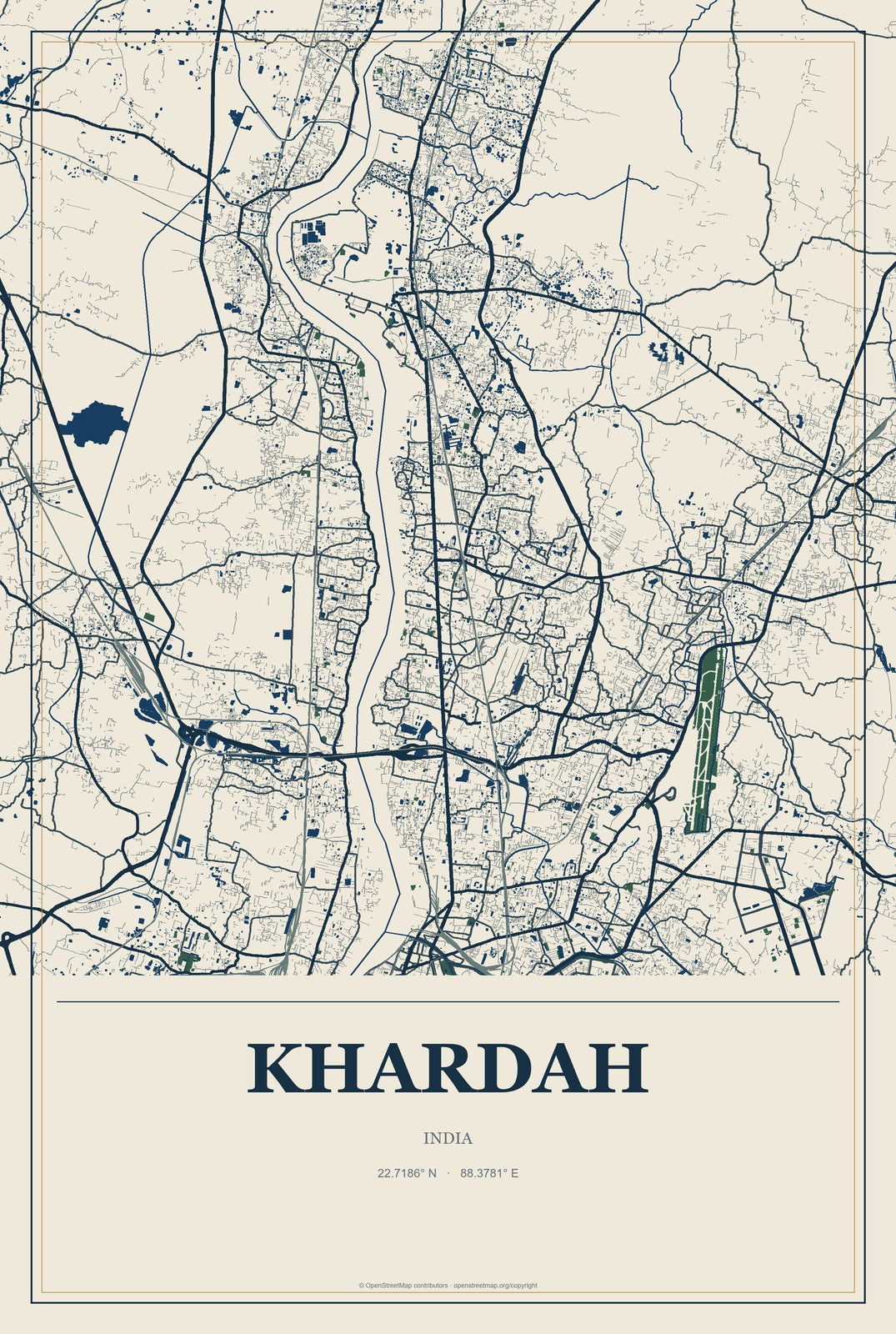 Khardah, India City Map Aluminum Sign in Coastal Cutout style