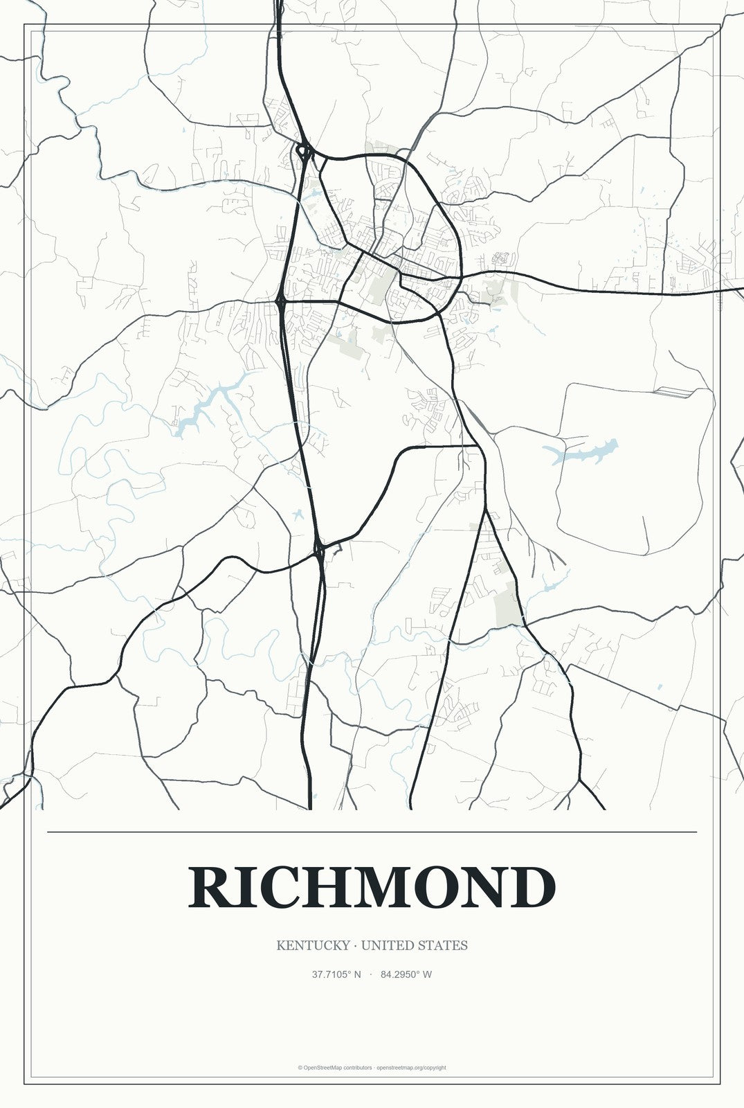 Richmond, Kentucky City Map Aluminum Sign in Gallery Air style