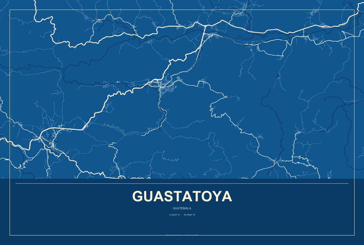 Guastatoya, Guatemala City Map Aluminum Sign in Harbor Cobalt style