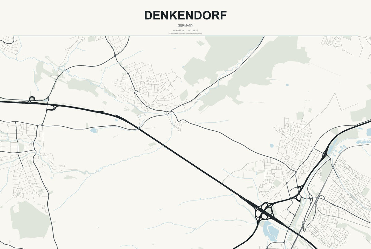 Denkendorf, Germany City Map Aluminum Sign in Headline Atlas style