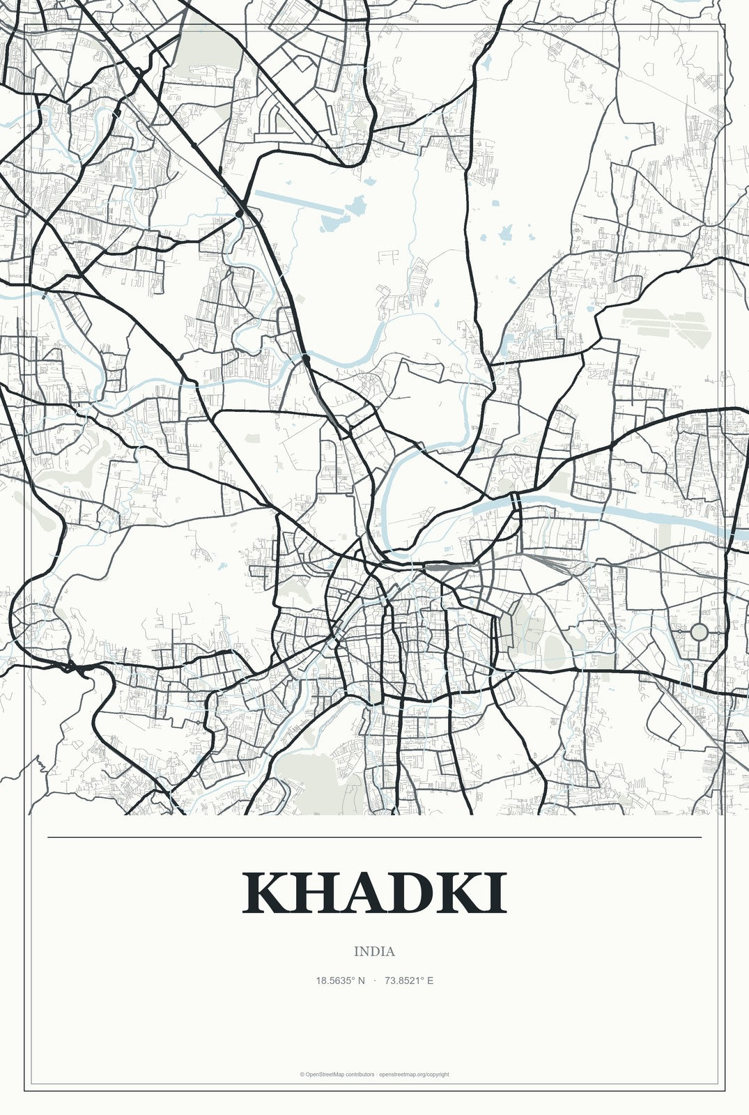 Khadki, India City Map Aluminum Sign in Gallery Air style