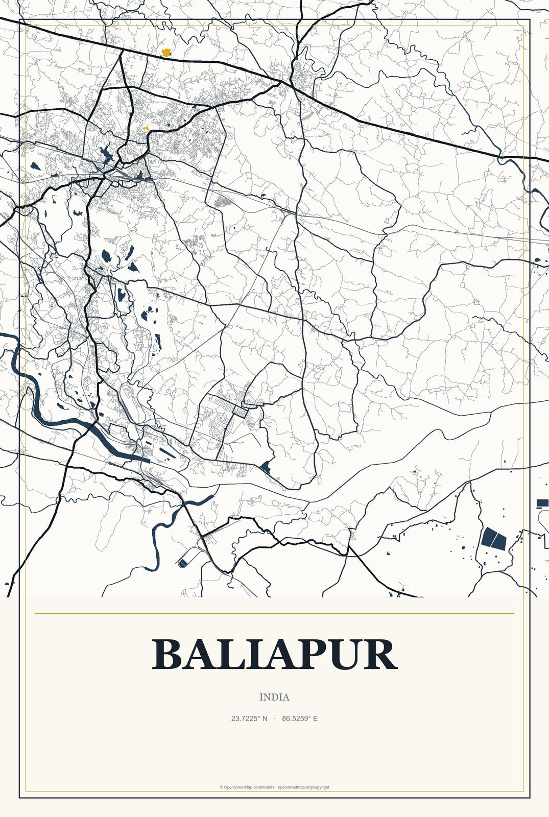 Baliapur, India City Map Aluminum Sign in Citrine Modern style