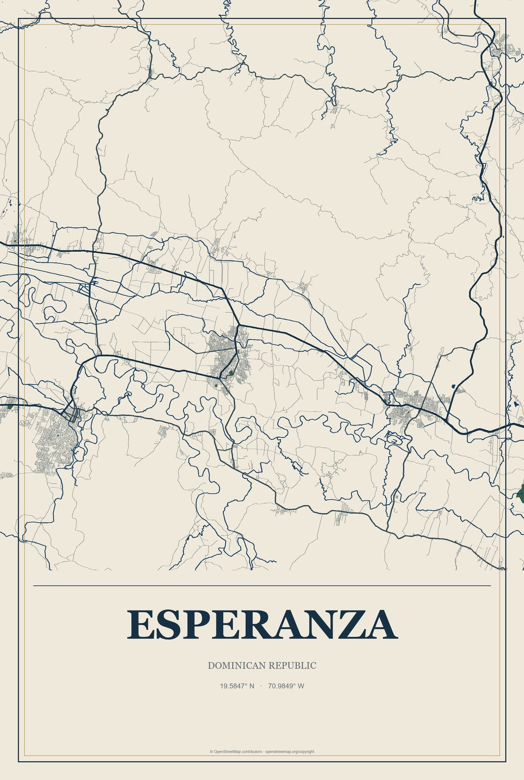Esperanza, Dominican Republic City Map Aluminum Sign in Coastal Cutout style