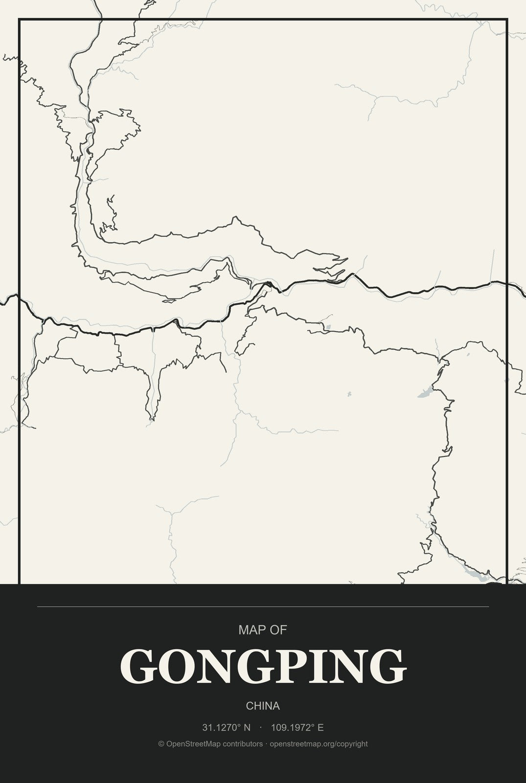 Gongping, China City Map Aluminum Sign in Museum Plaque style
