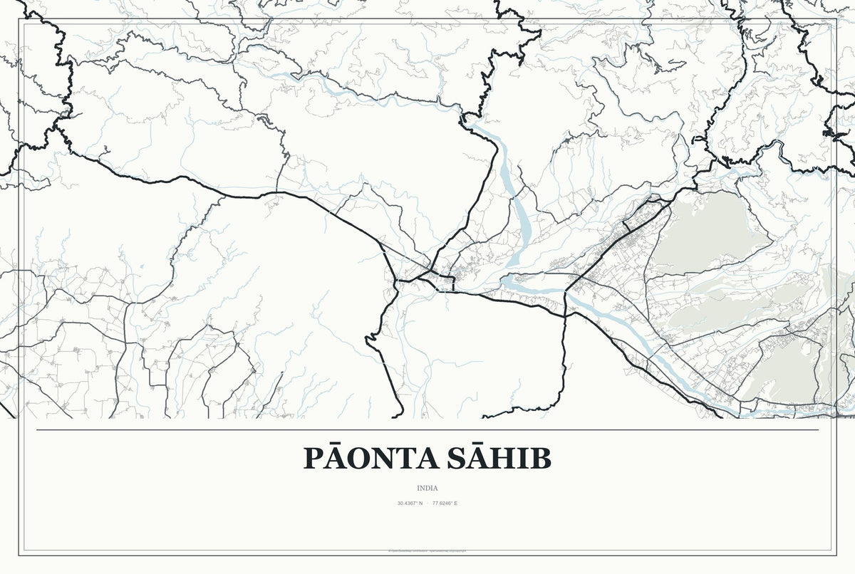 Pāonta Sāhib, India City Map Aluminum Sign in Gallery Air style