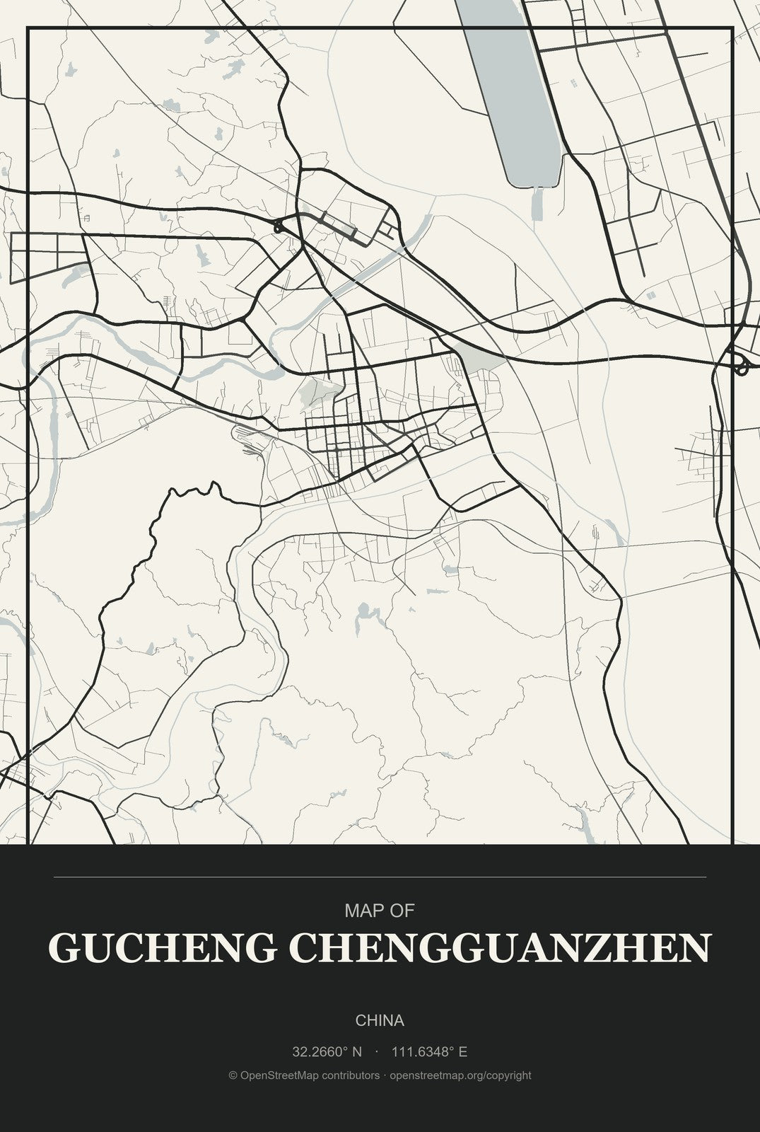 Gucheng Chengguanzhen, China City Map Aluminum Sign in Museum Plaque style