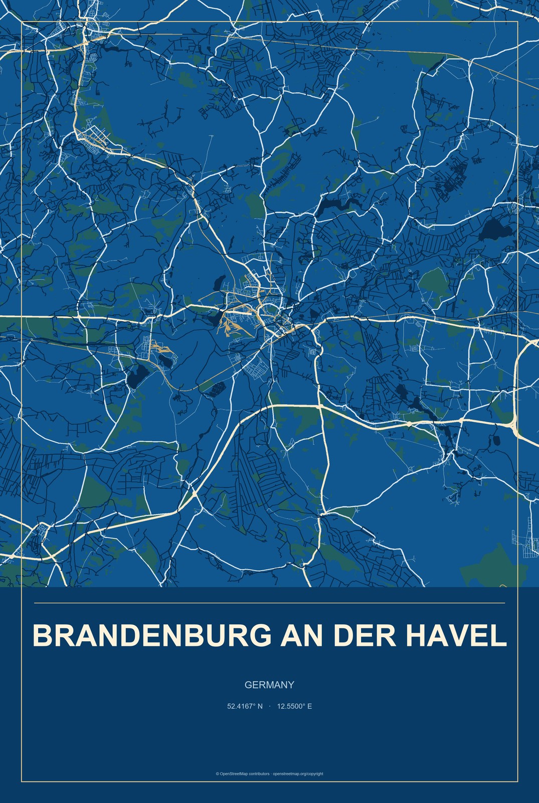 Brandenburg an der Havel, Germany City Map Aluminum Sign in Harbor Cobalt style