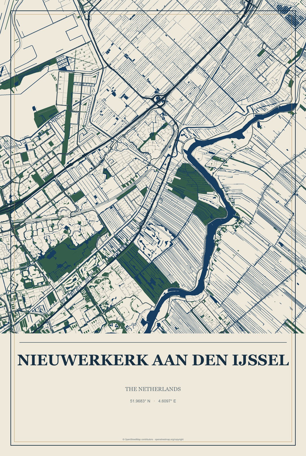 Nieuwerkerk aan den IJssel, The Netherlands City Map Aluminum Sign in Coastal Cutout style