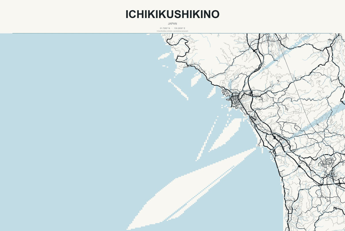Ichikikushikino, Japan City Map Aluminum Sign in Headline Atlas style