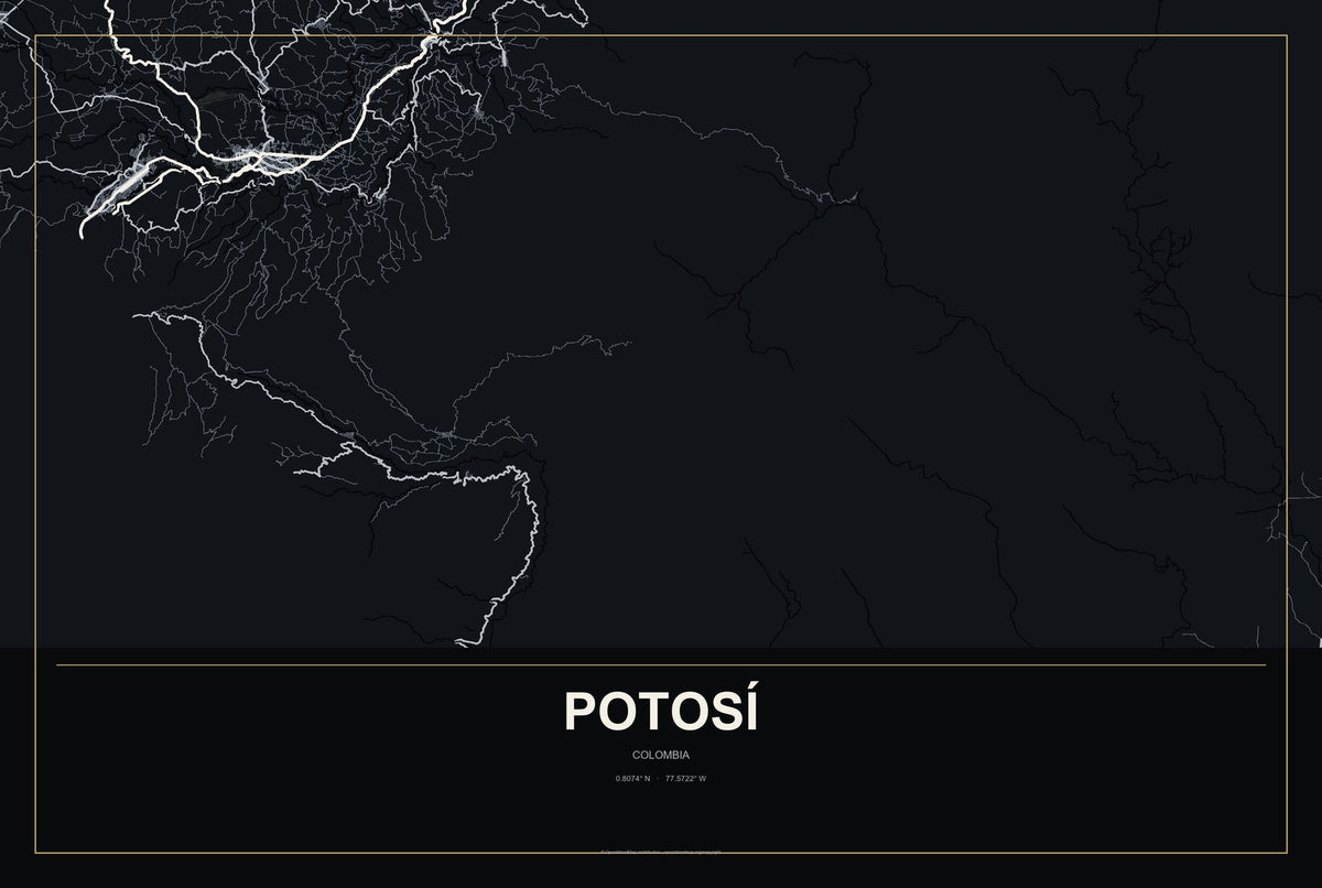 Potosí, Colombia City Map Aluminum Sign in Metropolitan Noir style