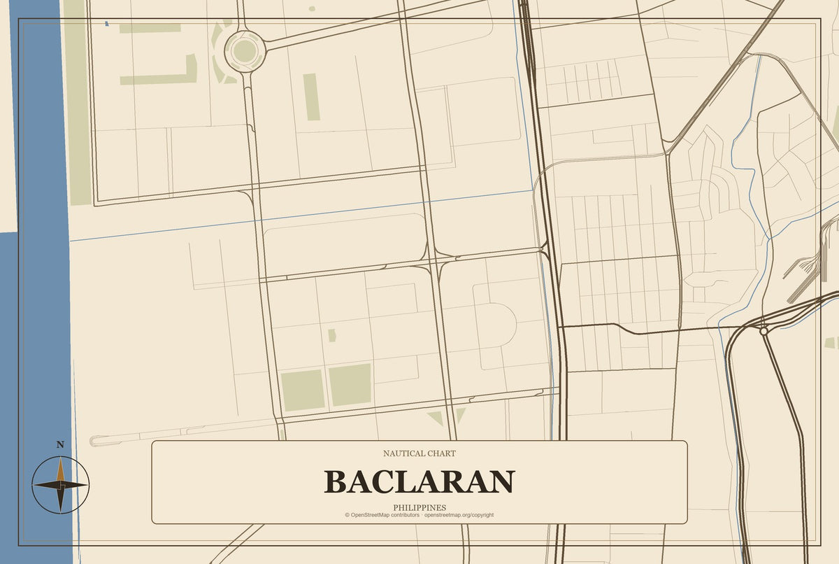 Baclaran, Philippines City Map Aluminum Sign in Heritage Nautical style