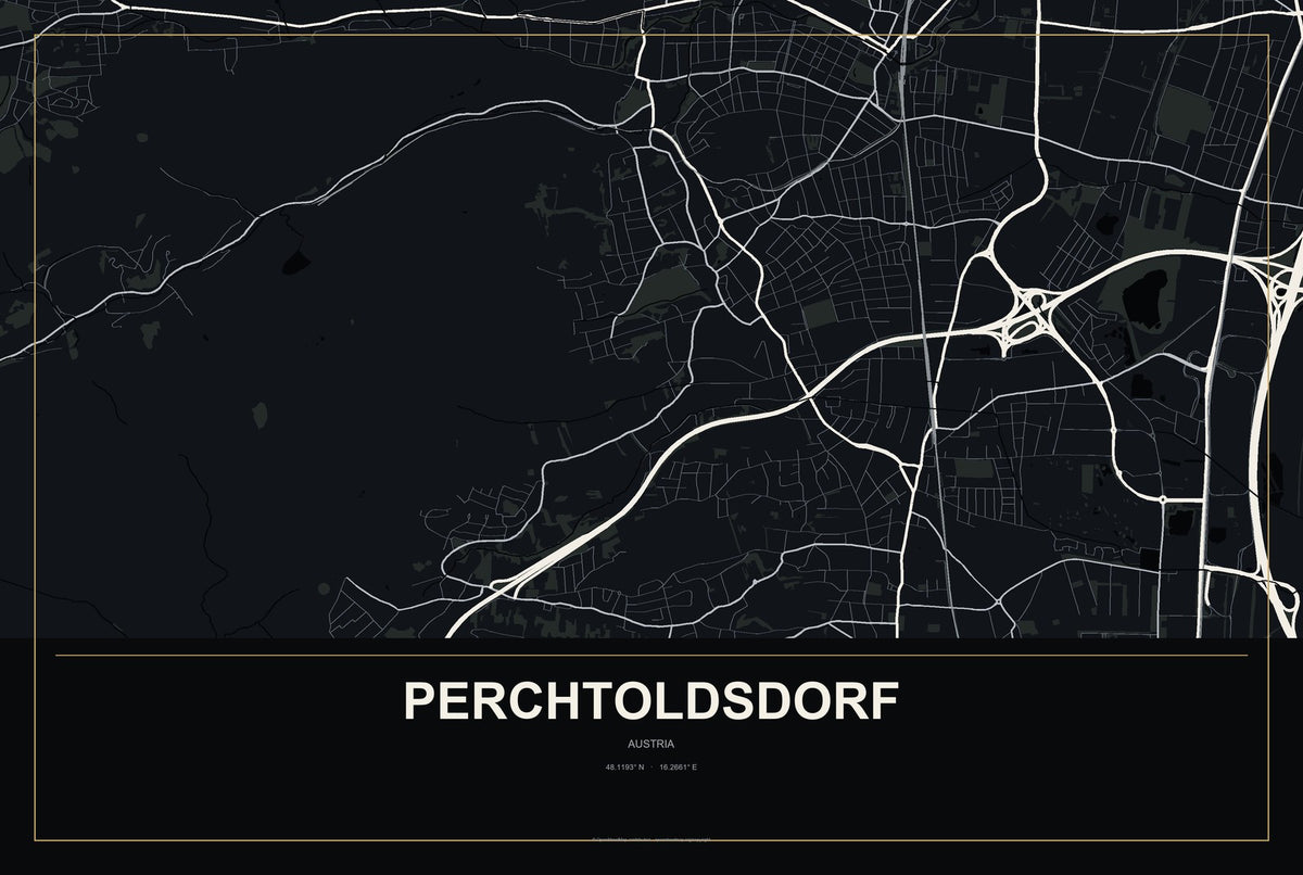 Perchtoldsdorf, Austria City Map Aluminum Sign in Metropolitan Noir style
