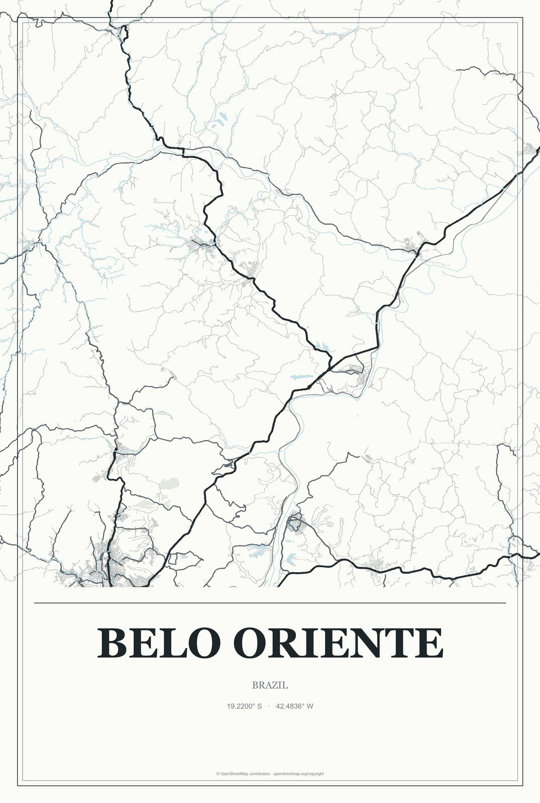 Belo Oriente, Brazil City Map Aluminum Sign in Gallery Air style
