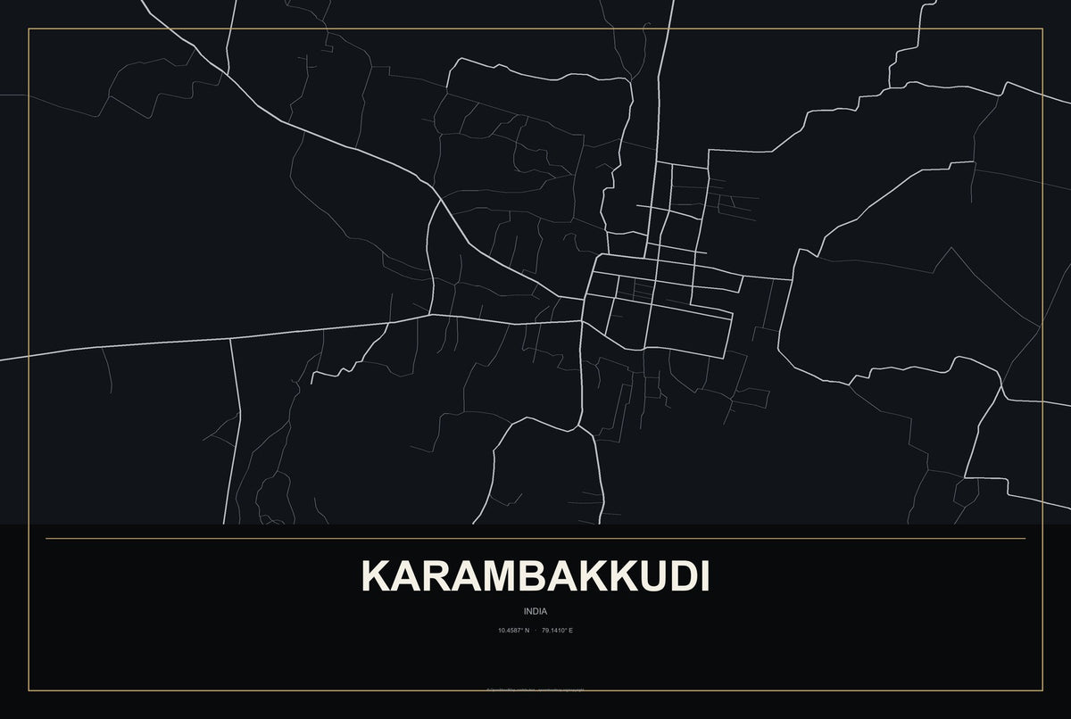 Karambakkudi, India City Map Aluminum Sign in Metropolitan Noir style