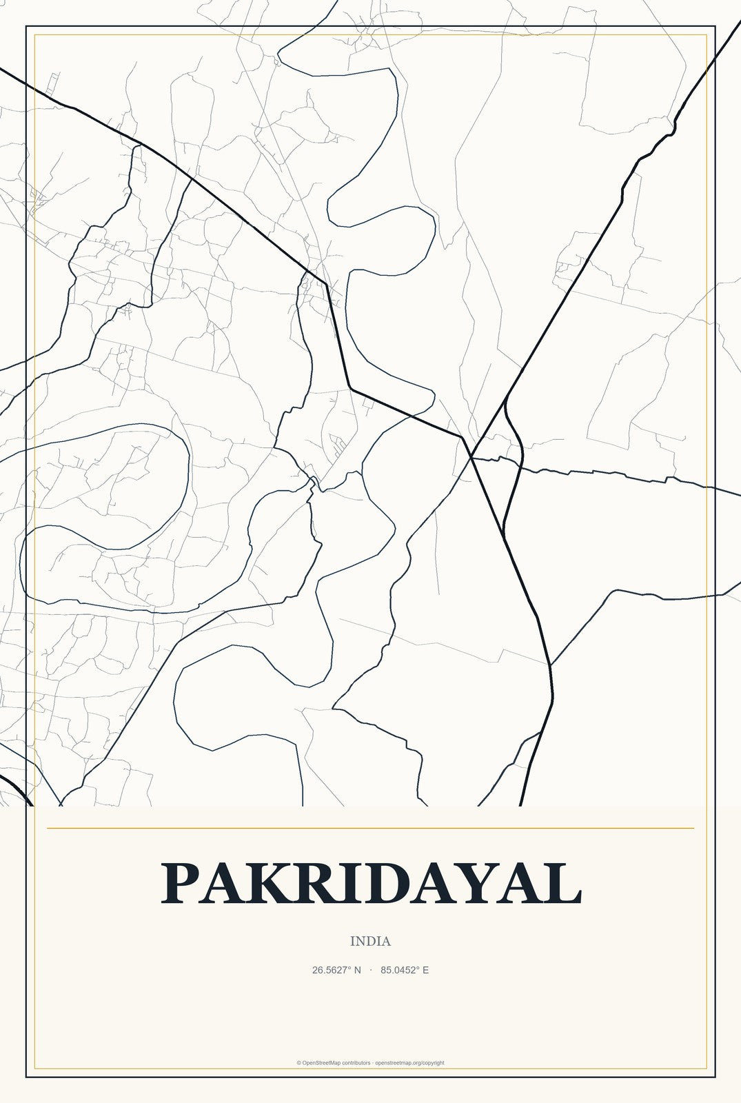 Pakridayal, India City Map Aluminum Sign in Citrine Modern style
