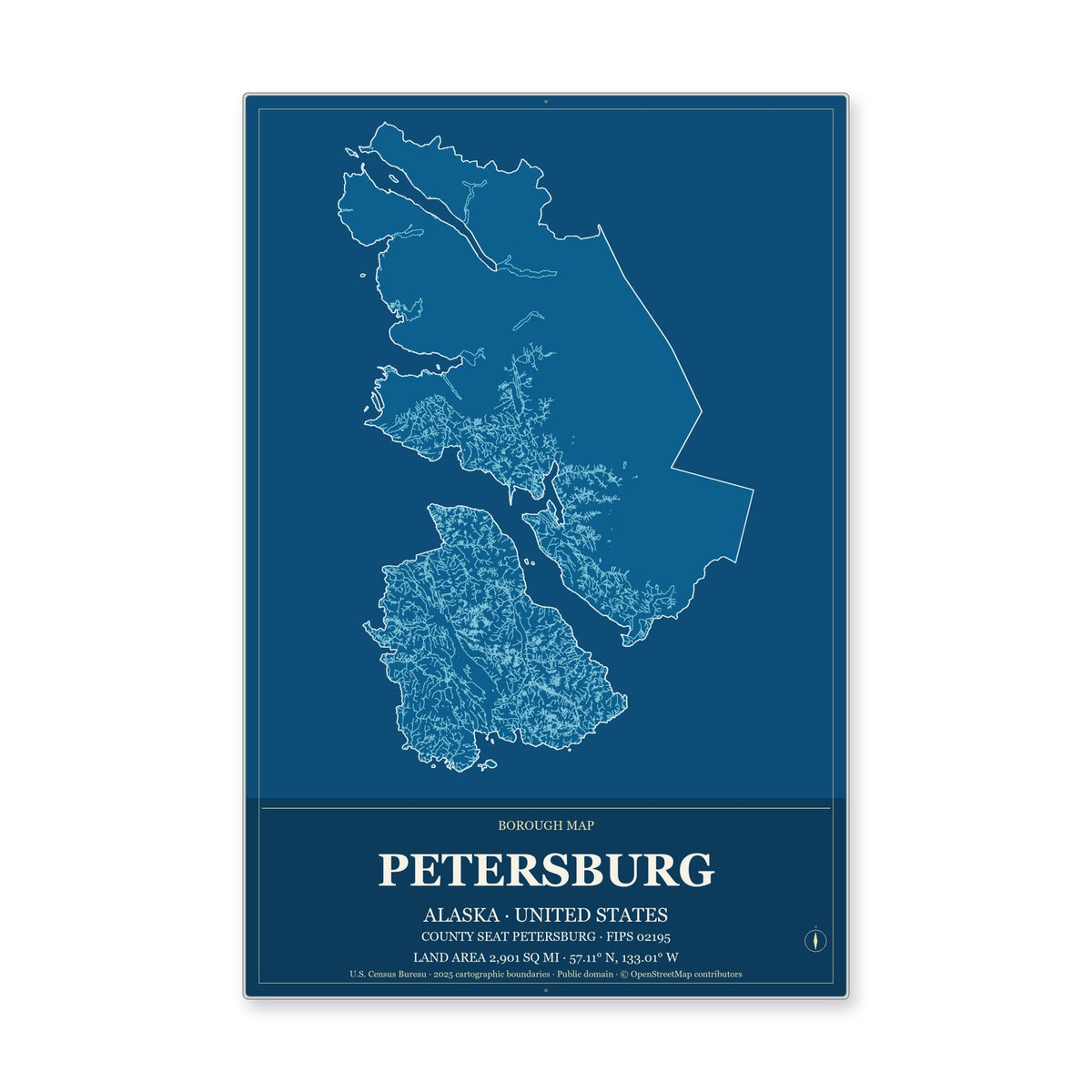 Petersburg Borough, Alaska Map Aluminum Sign in Harbor Cobalt style
