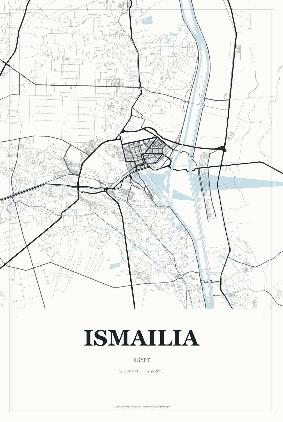 Ismailia, Egypt City Map Aluminum Sign in Gallery Air style