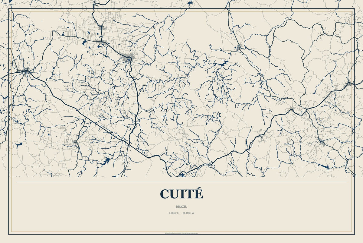 Cuité, Brazil City Map Aluminum Sign in Coastal Cutout style