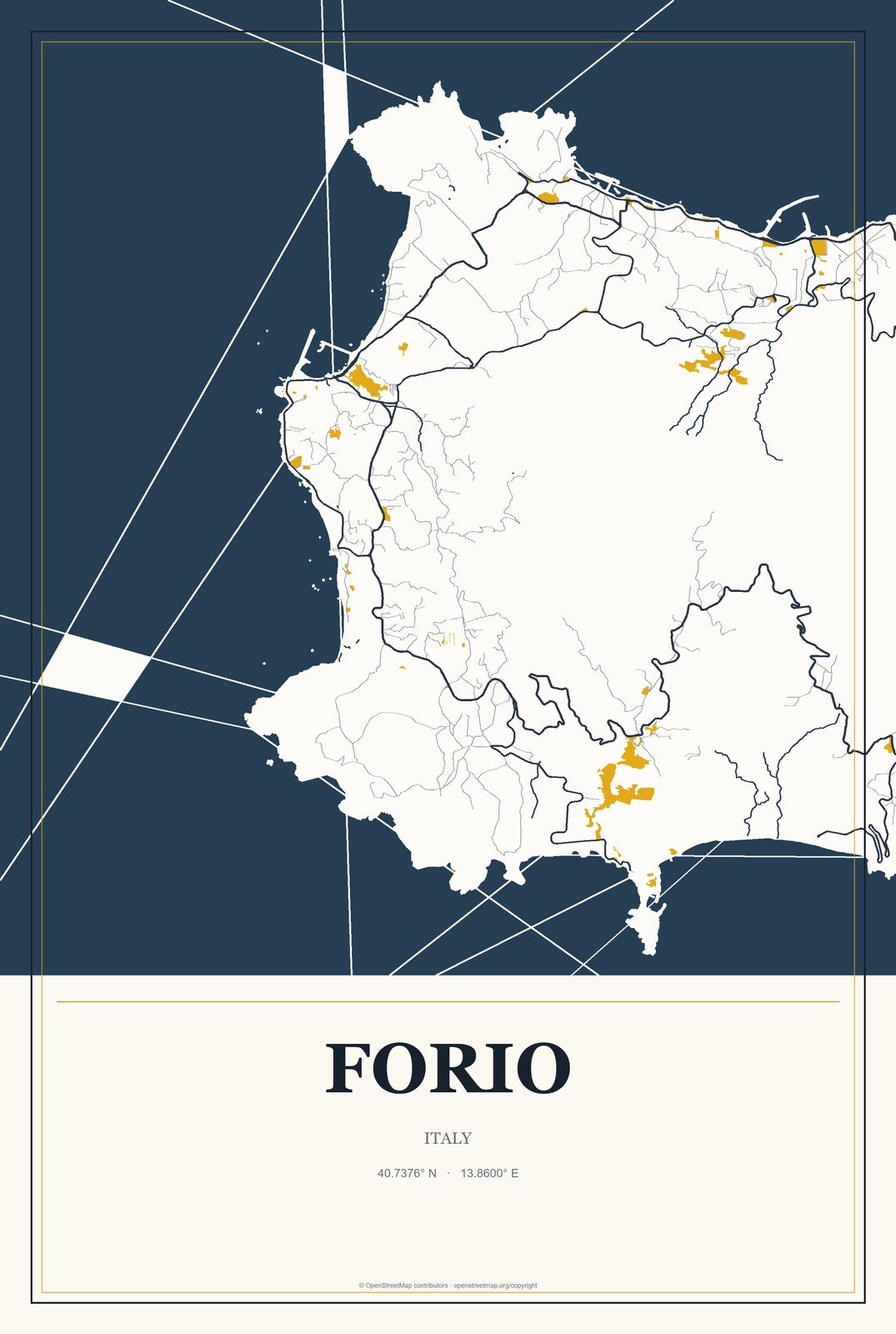 Forio, Italy City Map Aluminum Sign in Citrine Modern style