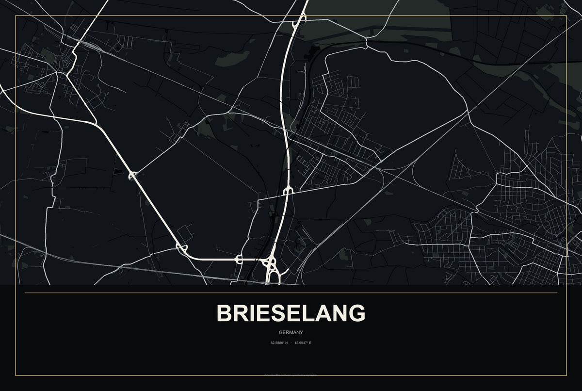Brieselang, Germany City Map Aluminum Sign in Metropolitan Noir style