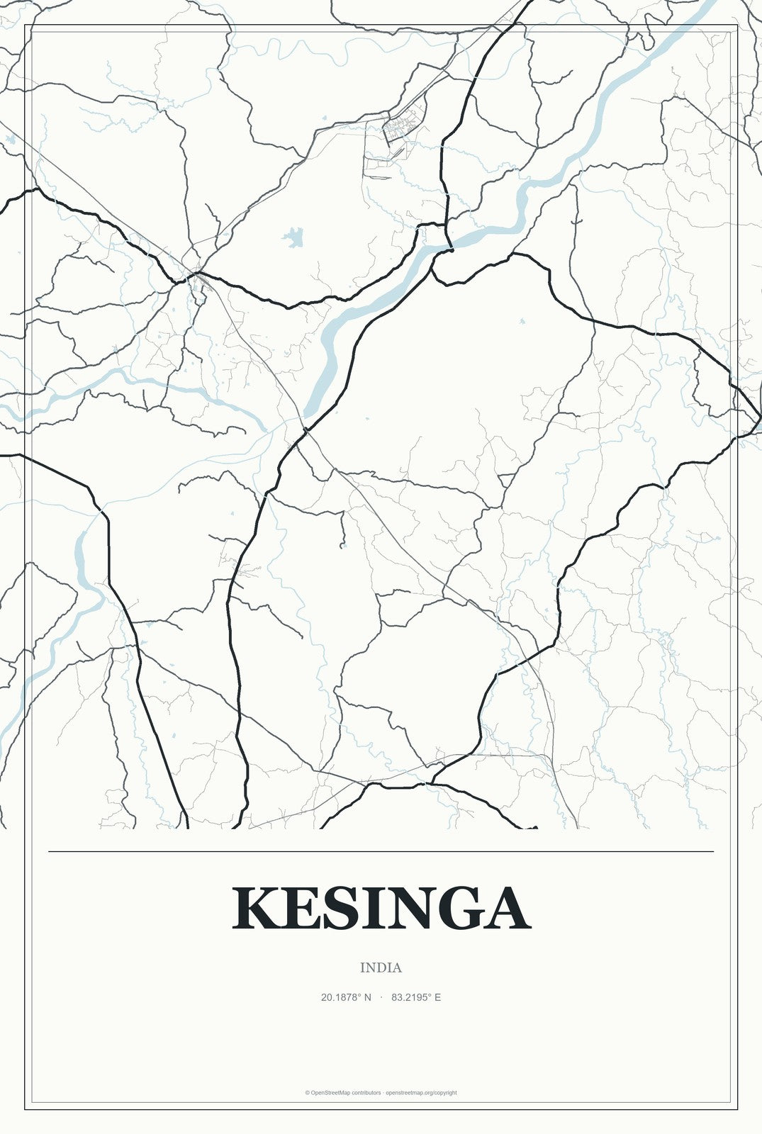 Kesinga, India City Map Aluminum Sign in Gallery Air style