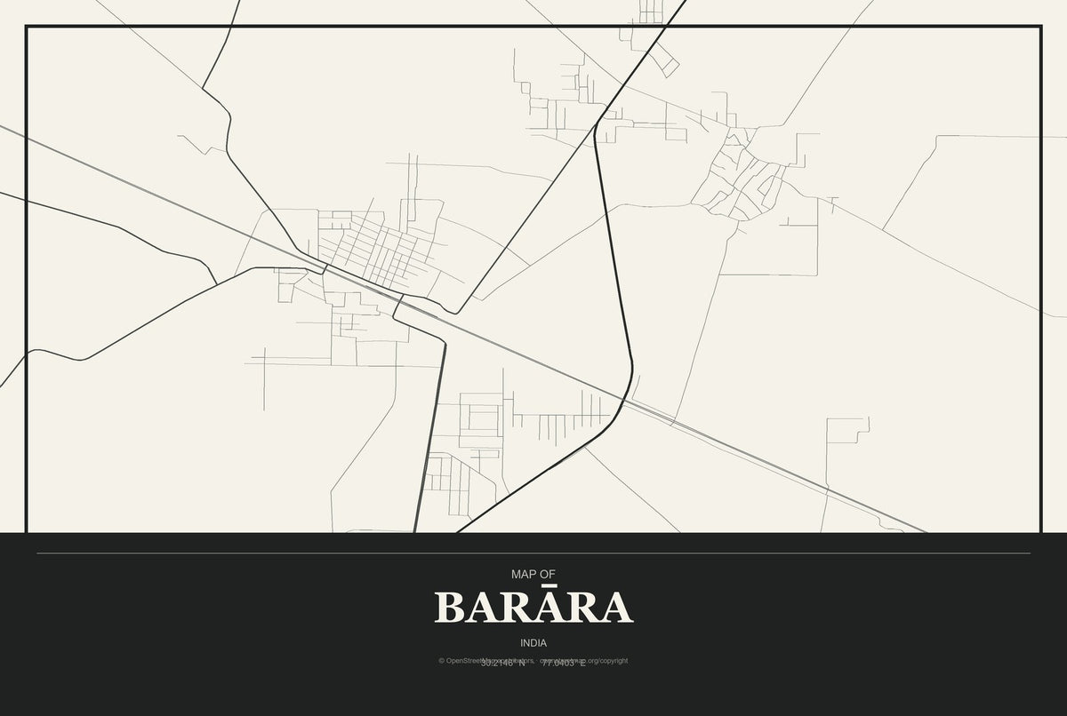 Barāra, India City Map Aluminum Sign in Museum Plaque style