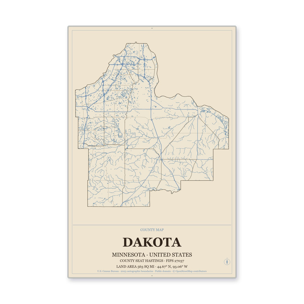 Dakota County, Minnesota Map Aluminum Sign in Heritage Nautical style