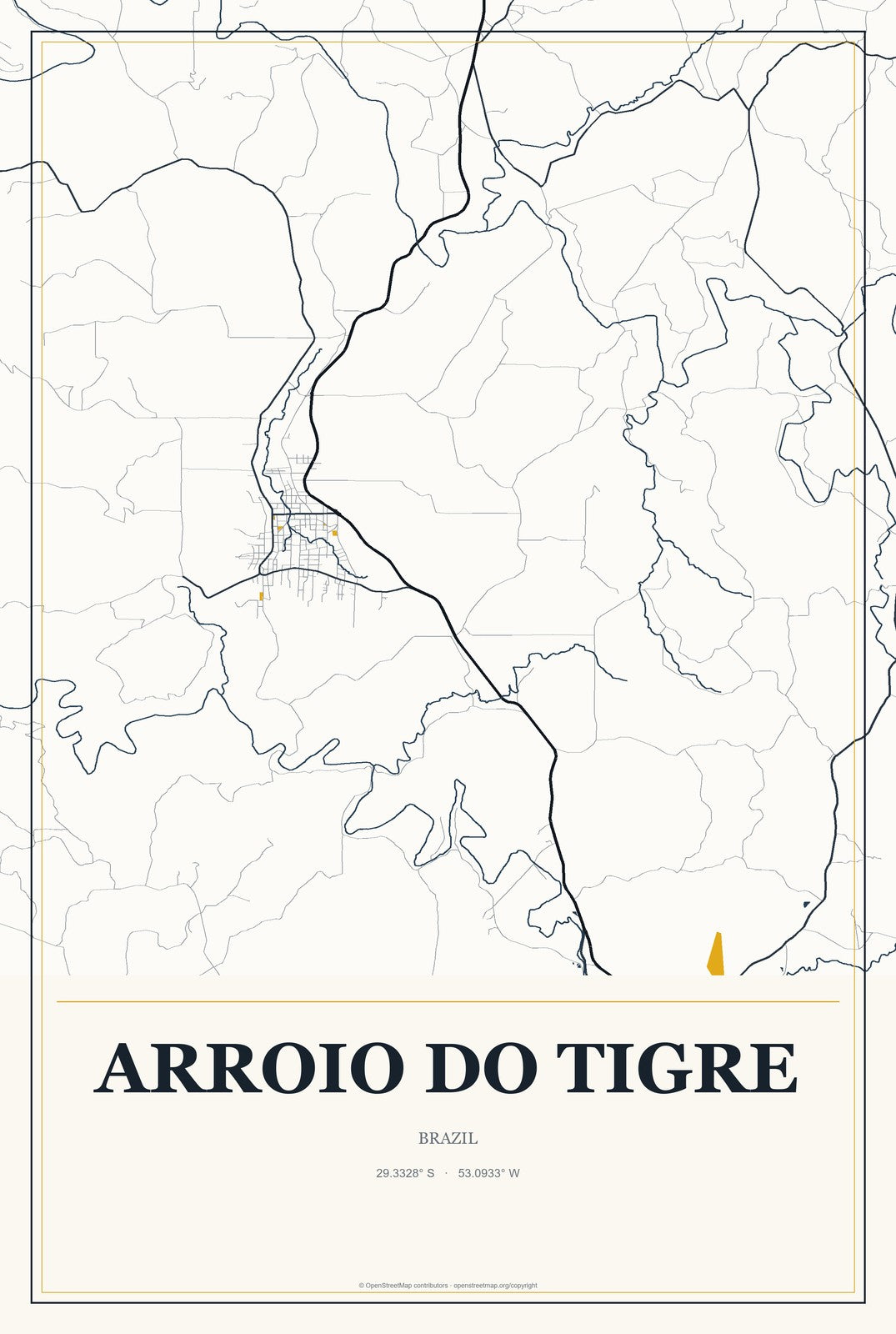 Arroio do Tigre, Brazil City Map Aluminum Sign in Citrine Modern style