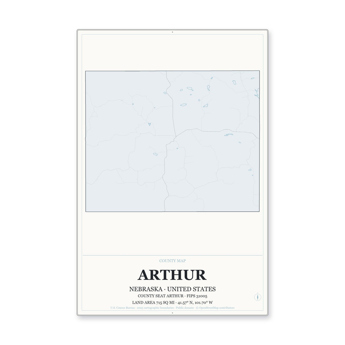 Arthur County, Nebraska Map Aluminum Sign in Gallery Air style