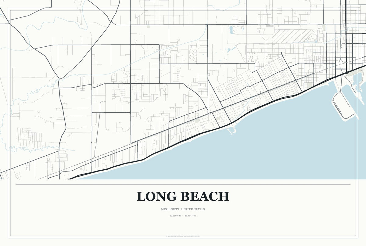 Long Beach, Mississippi City Map Aluminum Sign in Gallery Air style