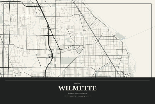 Wilmette, Illinois City Map Aluminum Sign in Museum Plaque style