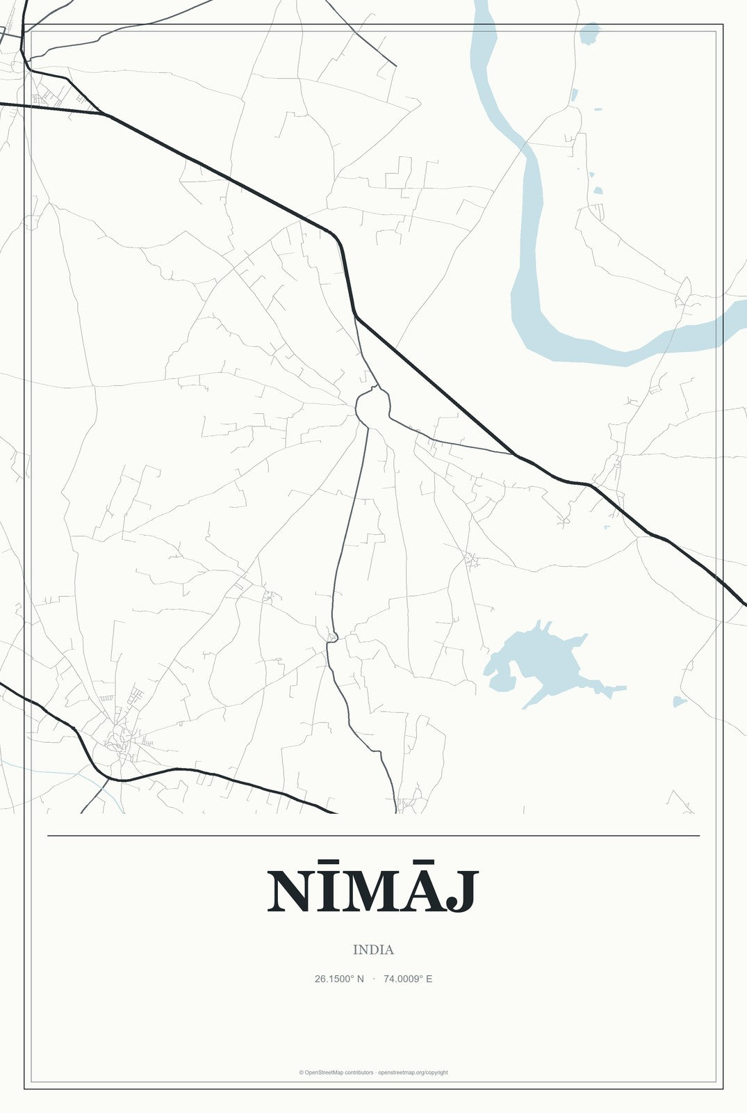 Nīmāj, India City Map Aluminum Sign in Gallery Air style