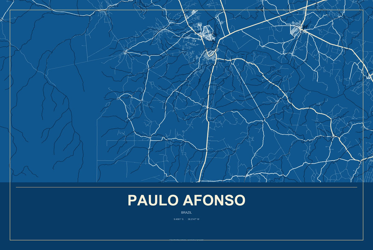 Paulo Afonso, Brazil City Map Aluminum Sign in Harbor Cobalt style