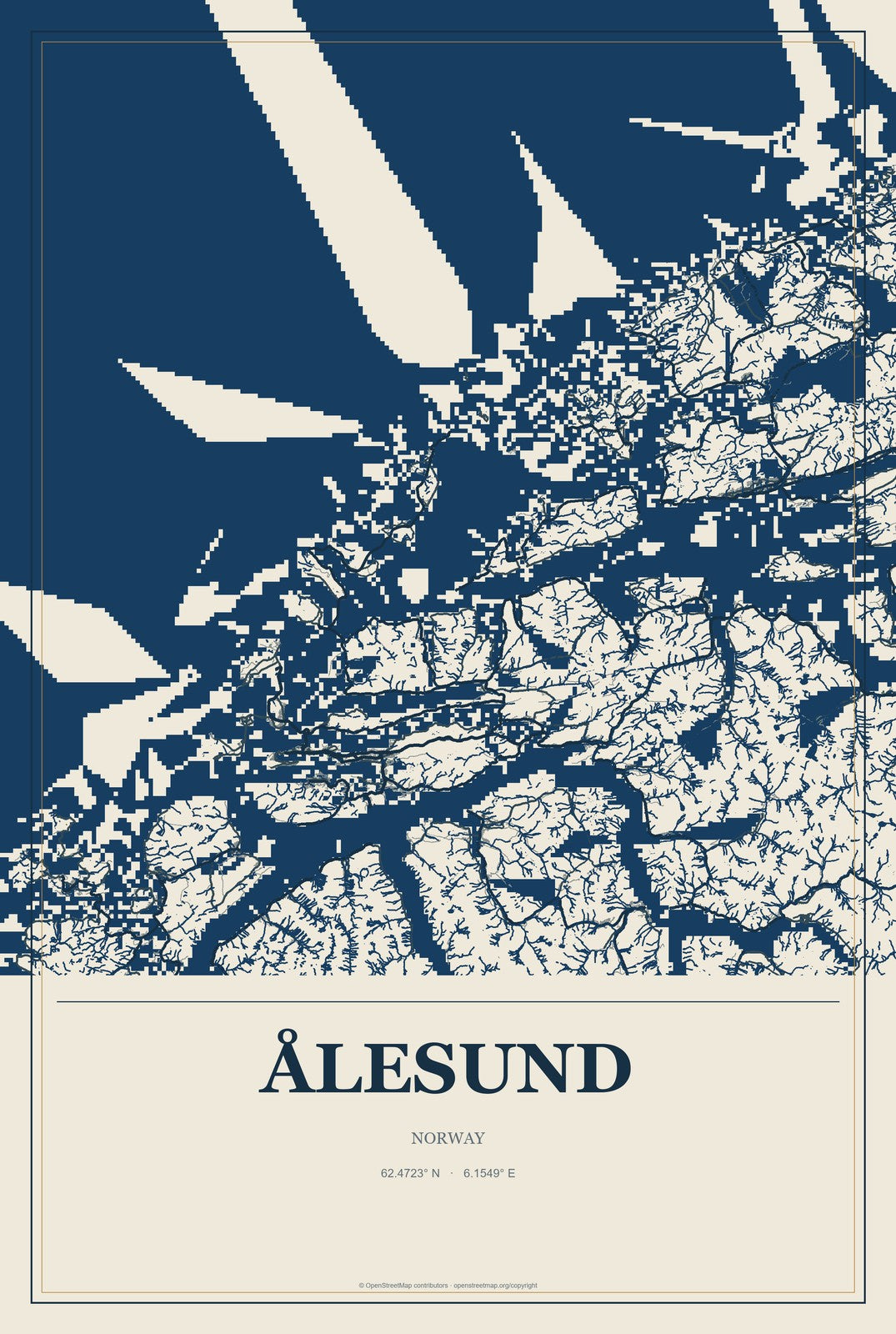 Ålesund, Norway City Map Aluminum Sign in Coastal Cutout style