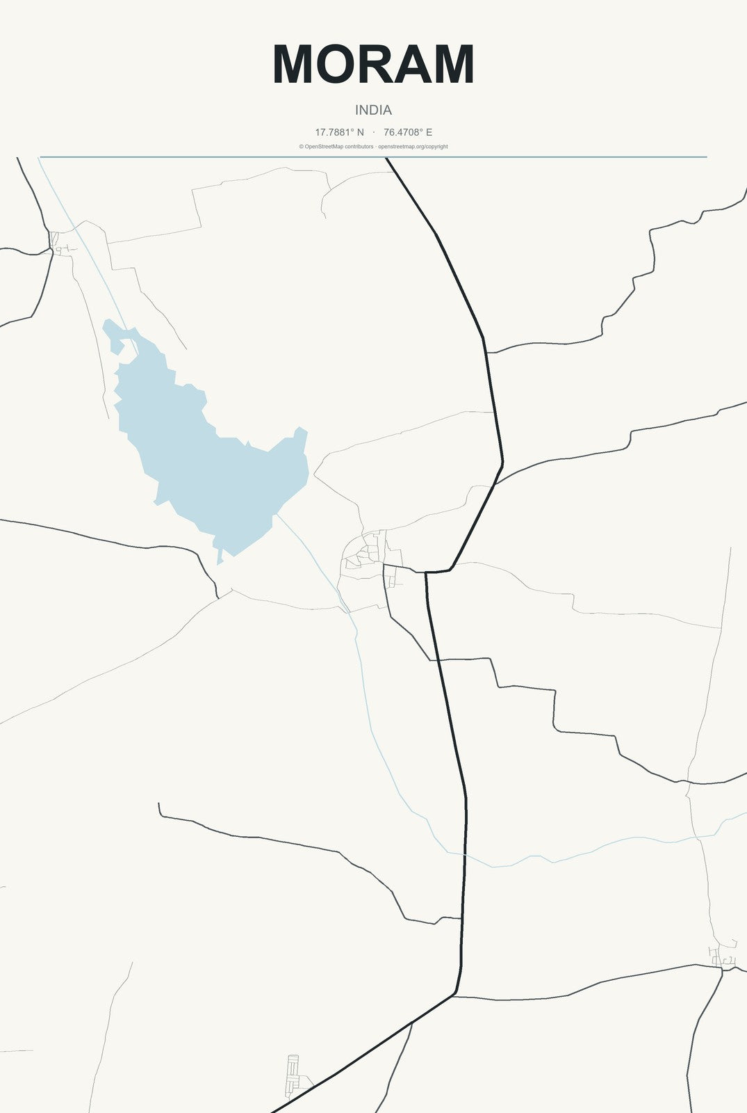 Moram, India City Map Aluminum Sign in Headline Atlas style